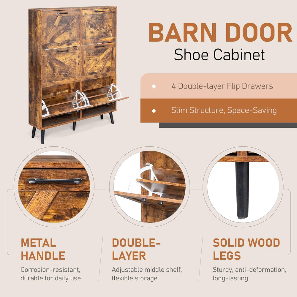 VINGLI 6 Flip Drawer Shoe Cabinet for Entryway, Rustic Brown Shoe Storage Cab...