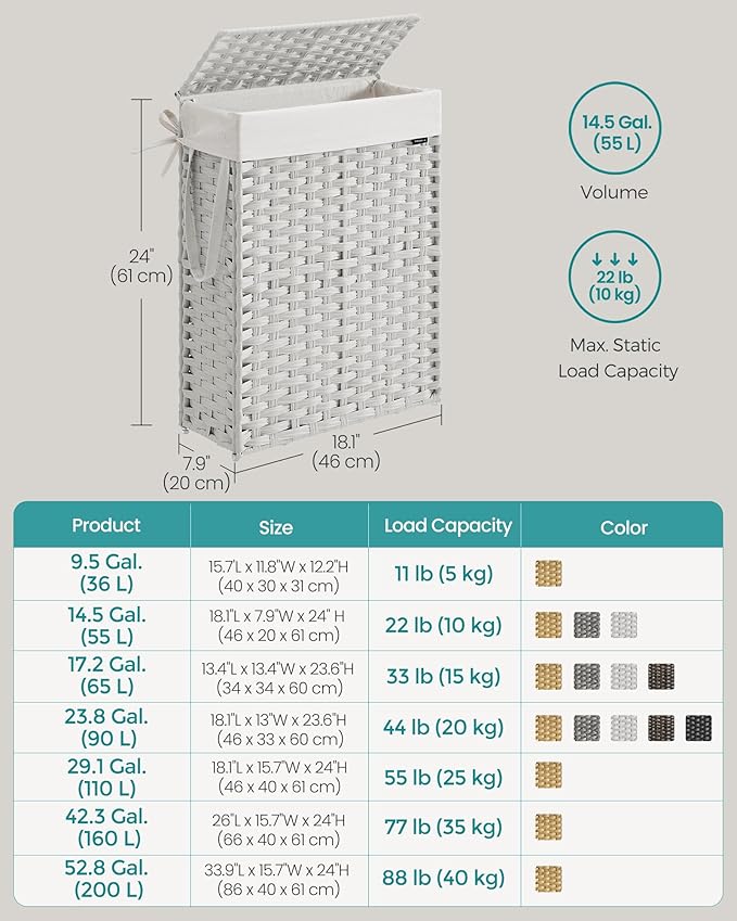 SONGMICS Slim Laundry Hamper