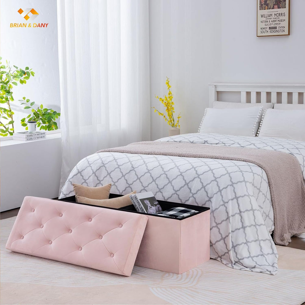 BRIAN & DANY 43 Inches Folding Storage Ottoman Bench, Velvet Ottoman with...