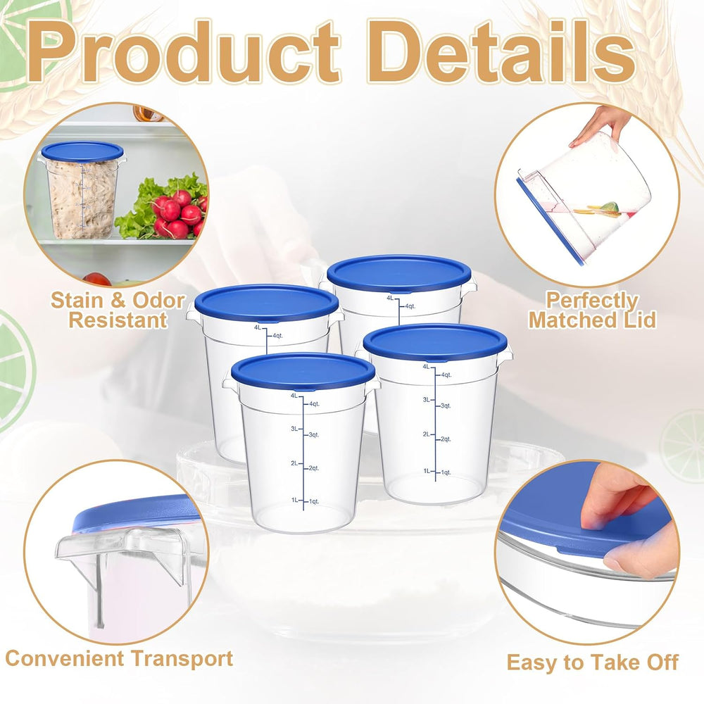 4 Pcs 4 Qt Food Storage Container Bucket with Lids Clear Proofing Containers ...
