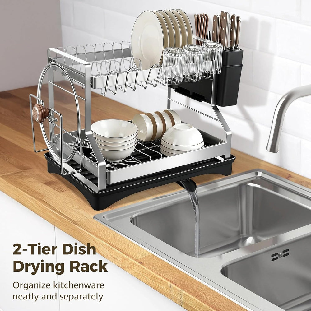 OMISTAR 2 Tier Dish Drying Rack, Large Dish Rack for Kitchen Counter, Stainle...