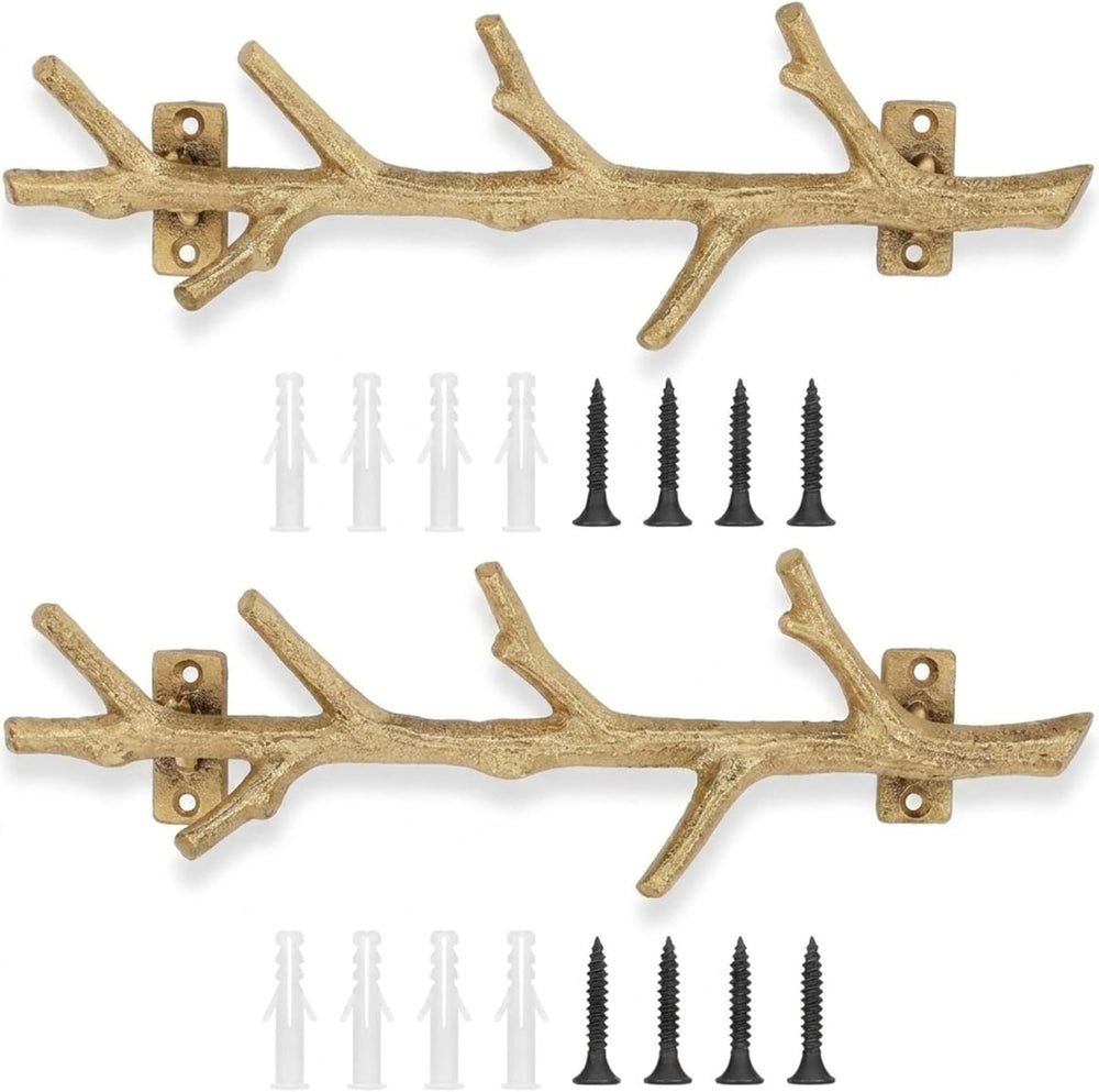 12" Cast Iron Tree Branch Vertical Coat Hat Rack Wall Mount Heavy Duty D...