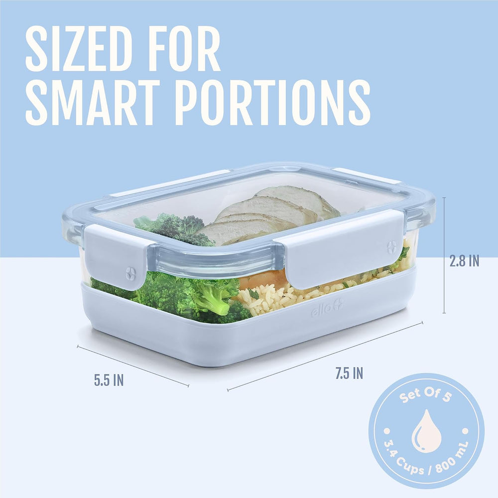 Ello Duraglass Refresh 3.4 Cup Meal Prep Containers, 10 Pc, Halogen Blue