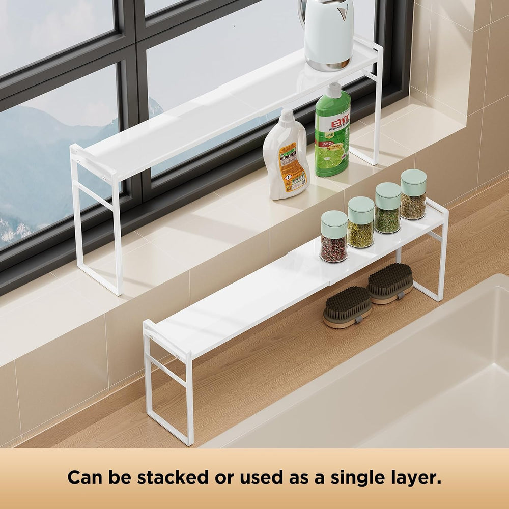 2 Tier Expandable Stackable Narrow Shelf Organizer, White