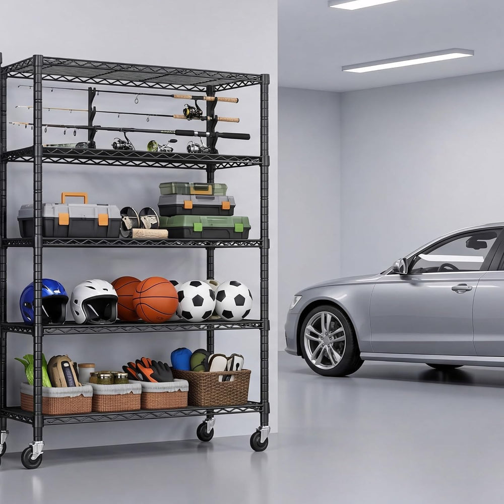 5 Tier 36" W x 14" D x 74" H Rolling Wire Metal Storage Shelve...