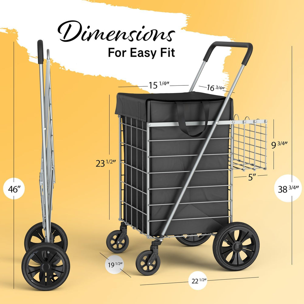 Our Modern Space Shopping Cart w/Waterproof Basket Liner & 360° Swivel Wh...