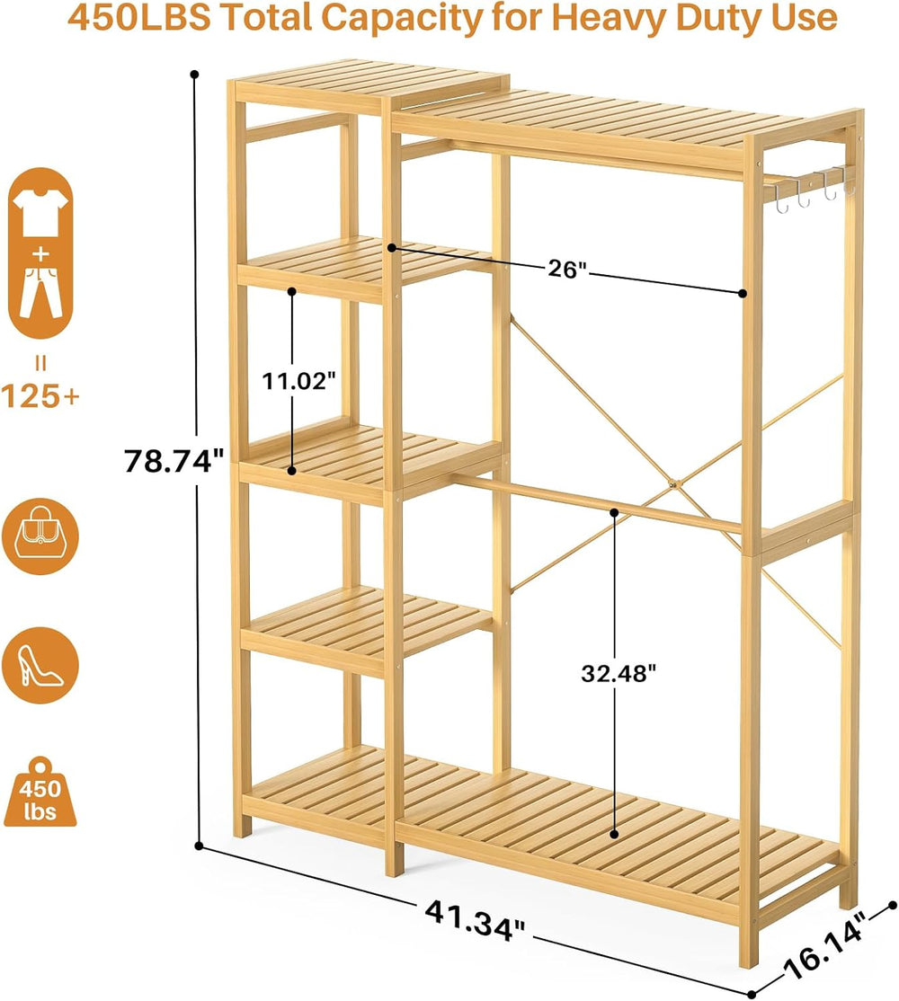 Homykic Bamboo Closet System, 41.4” Wide Clothing Rack, 78.8” Tall