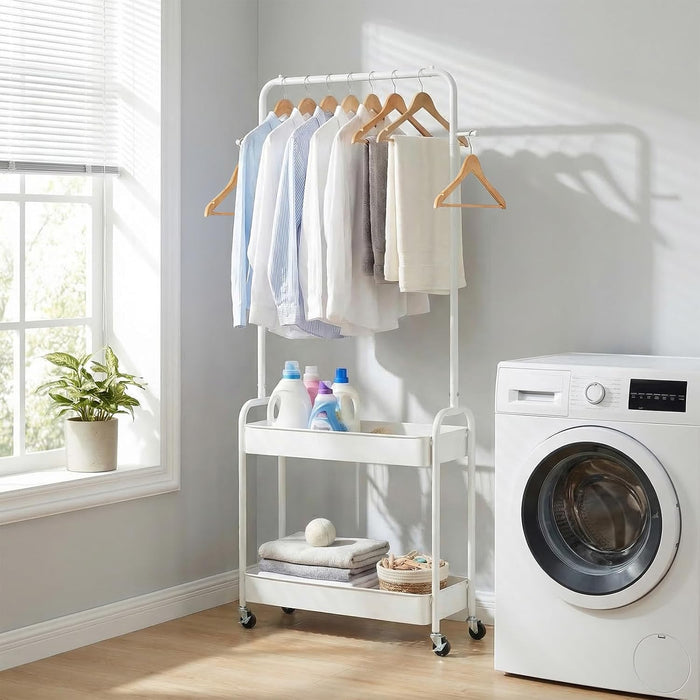 GIANTEX Rolling Clothes Rack, Heavy-Duty Clothing Rack w/ 2 Storage Baskets