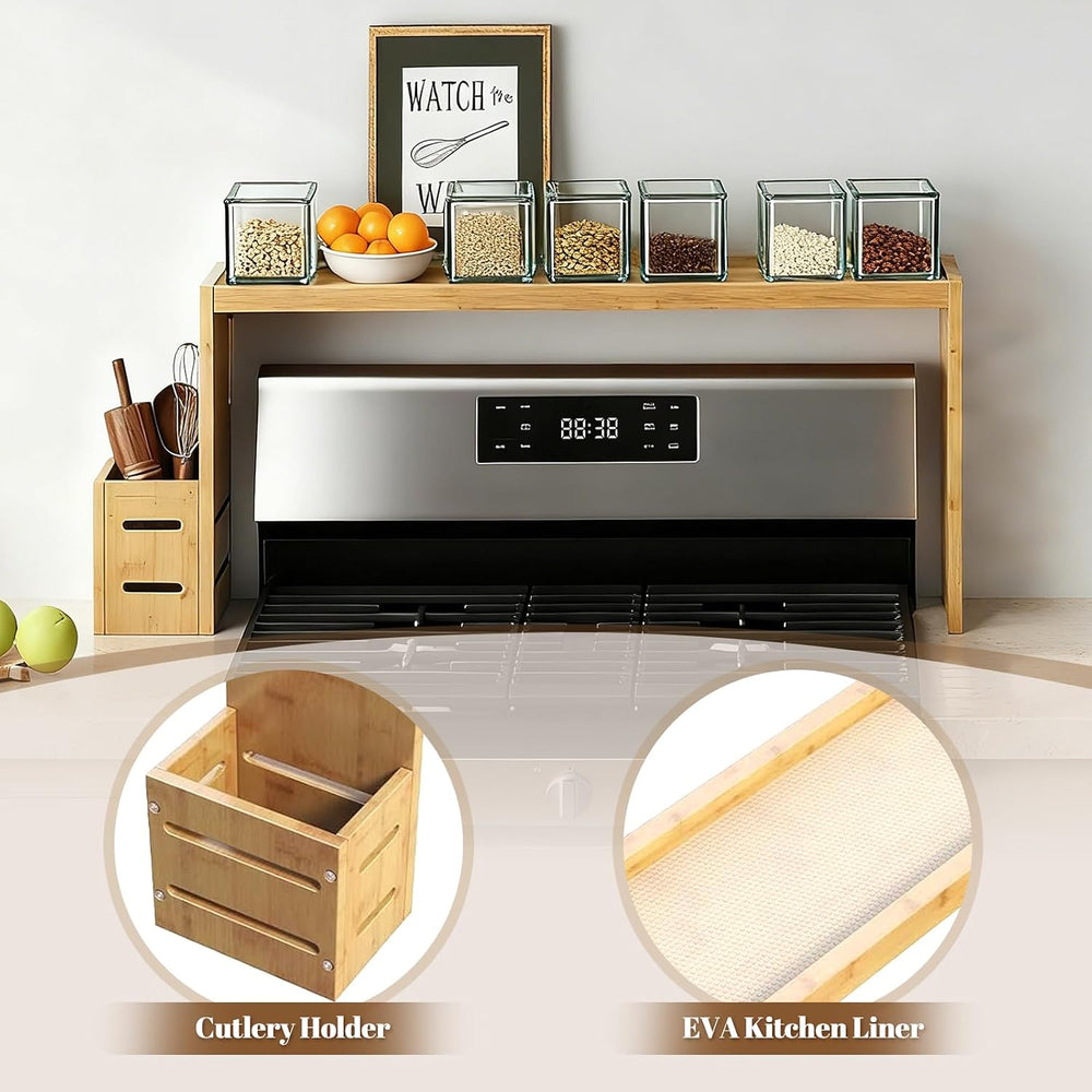 Over The Stove Shelf Wooden,Bamboo Spice Rack for Above the Kitchen Hob,31.5-...