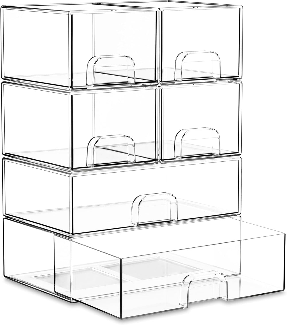 Stackable Storage Drawer Organizers Set of 6 for Bathroom Organizer Storage