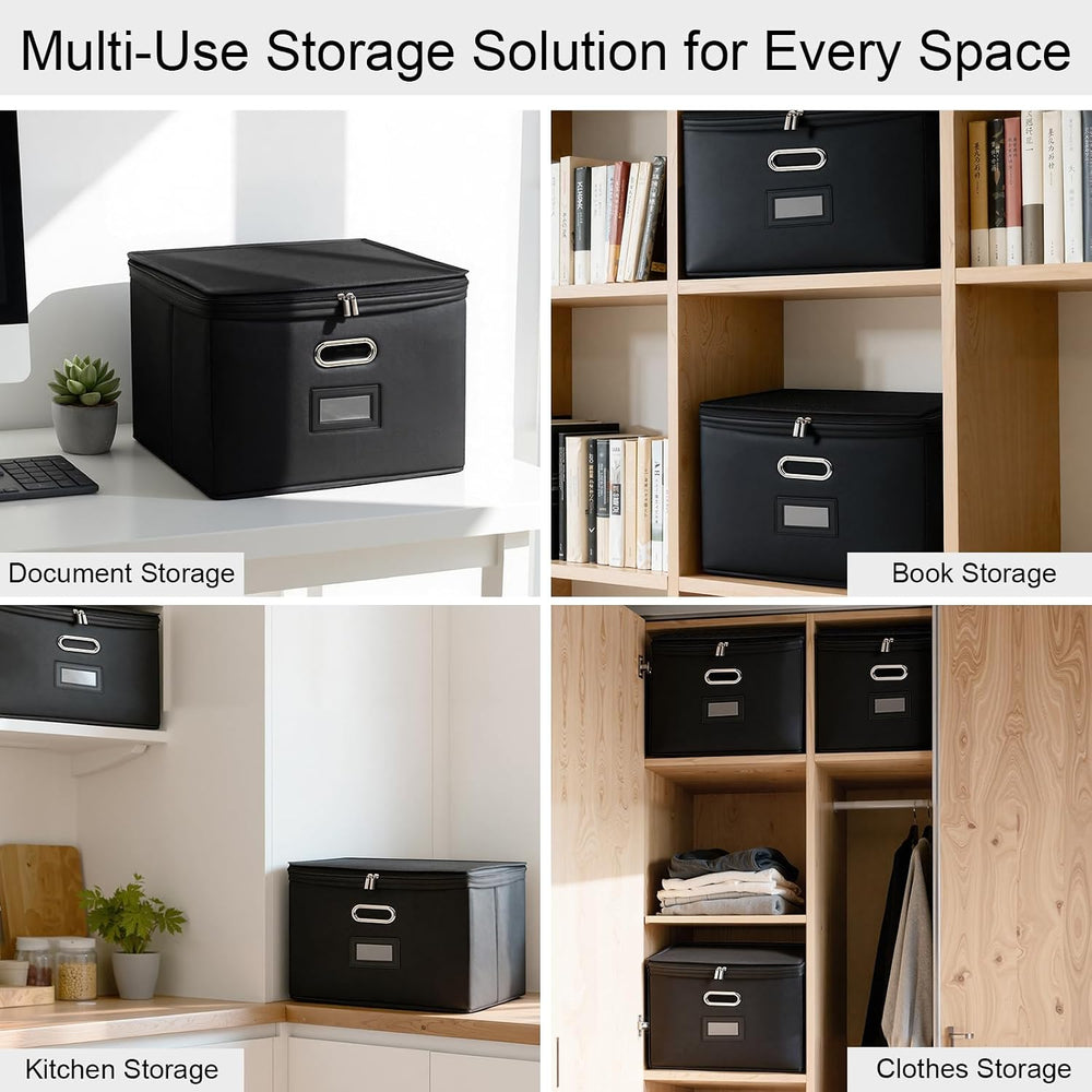 4 Pack File Organizer Boxes with Lids, Collapsible Document Storage Bin with ...