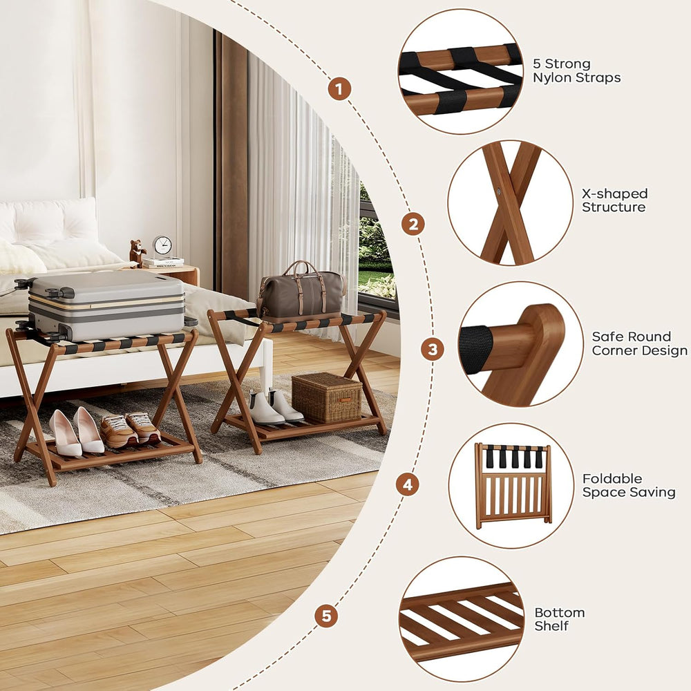 Full Assembled 26.77"L Luggage Rack for Guest Room, Set of 2, Walnut