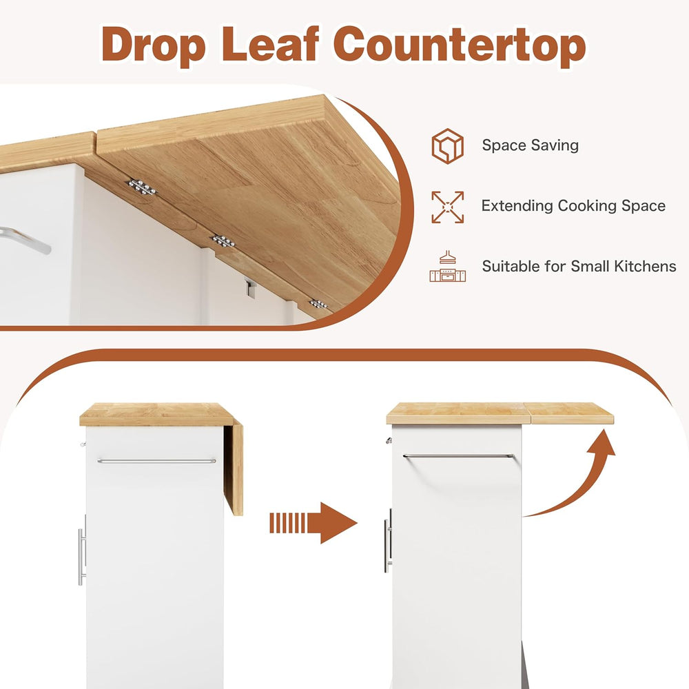 JY QAQA 42" Rolling Kitchen Island Cart with Storage, Drop Leaf Countert...