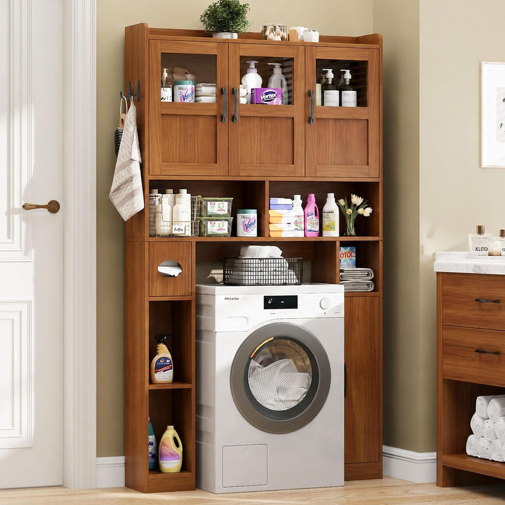 Vabches Farmhouse Over The Toilet Cabinet with 3 Acrylic Doors,Walnut
