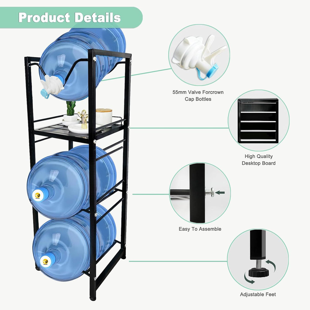 5 Gallon Water Jug Holder with 3-Tier Storage Shelves - Heavy Duty Stand with...