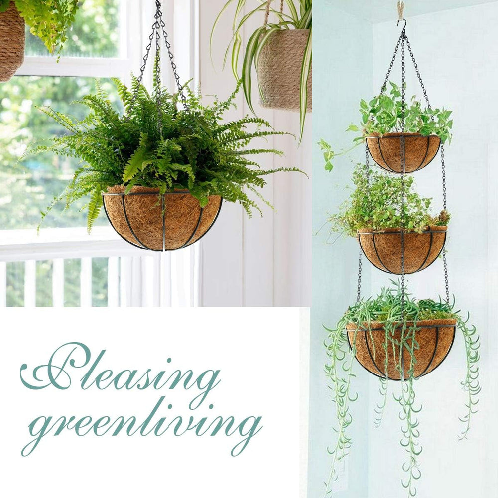 Hanging Plant Basket Flower Holder (2pack, 14 inch)-Metal Wire Round Hanging ...