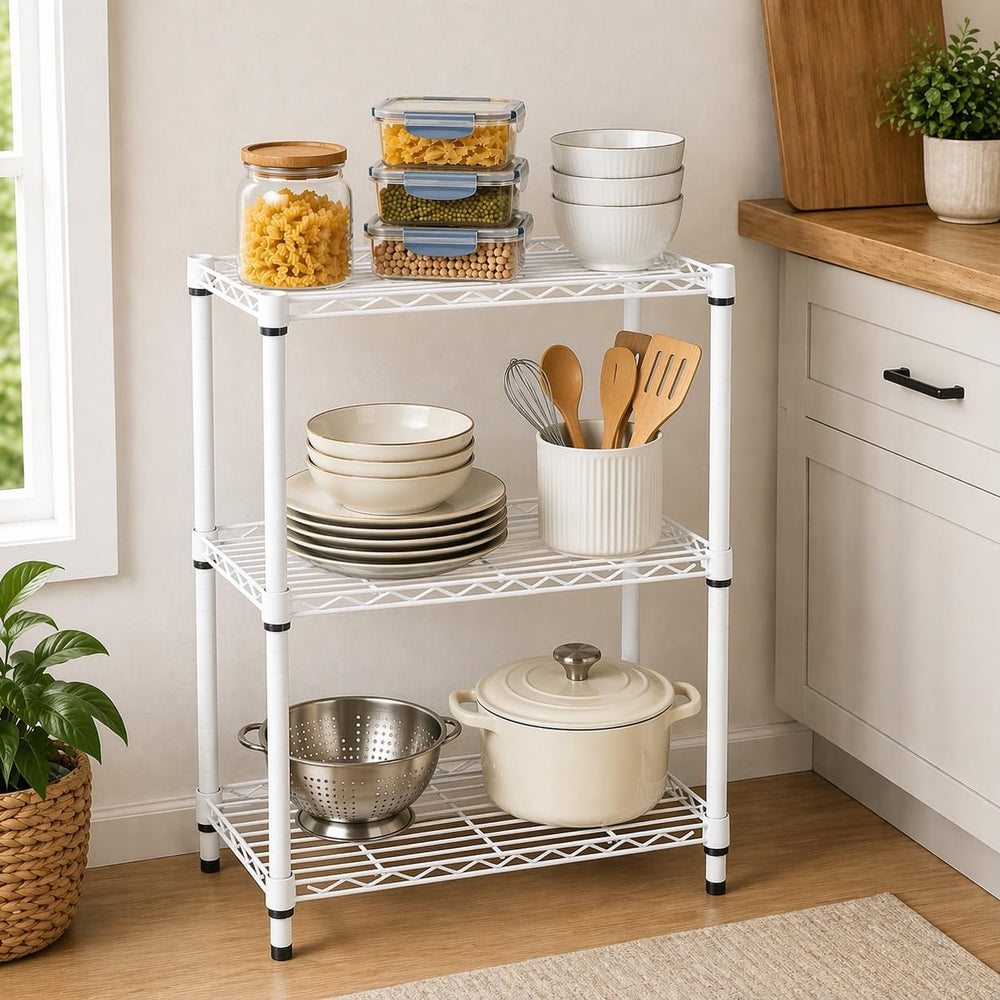 Honey-Can-Do 3-Tier White Wire Shelf, NSF, 250 lb/Shelf, 14x24x30 in