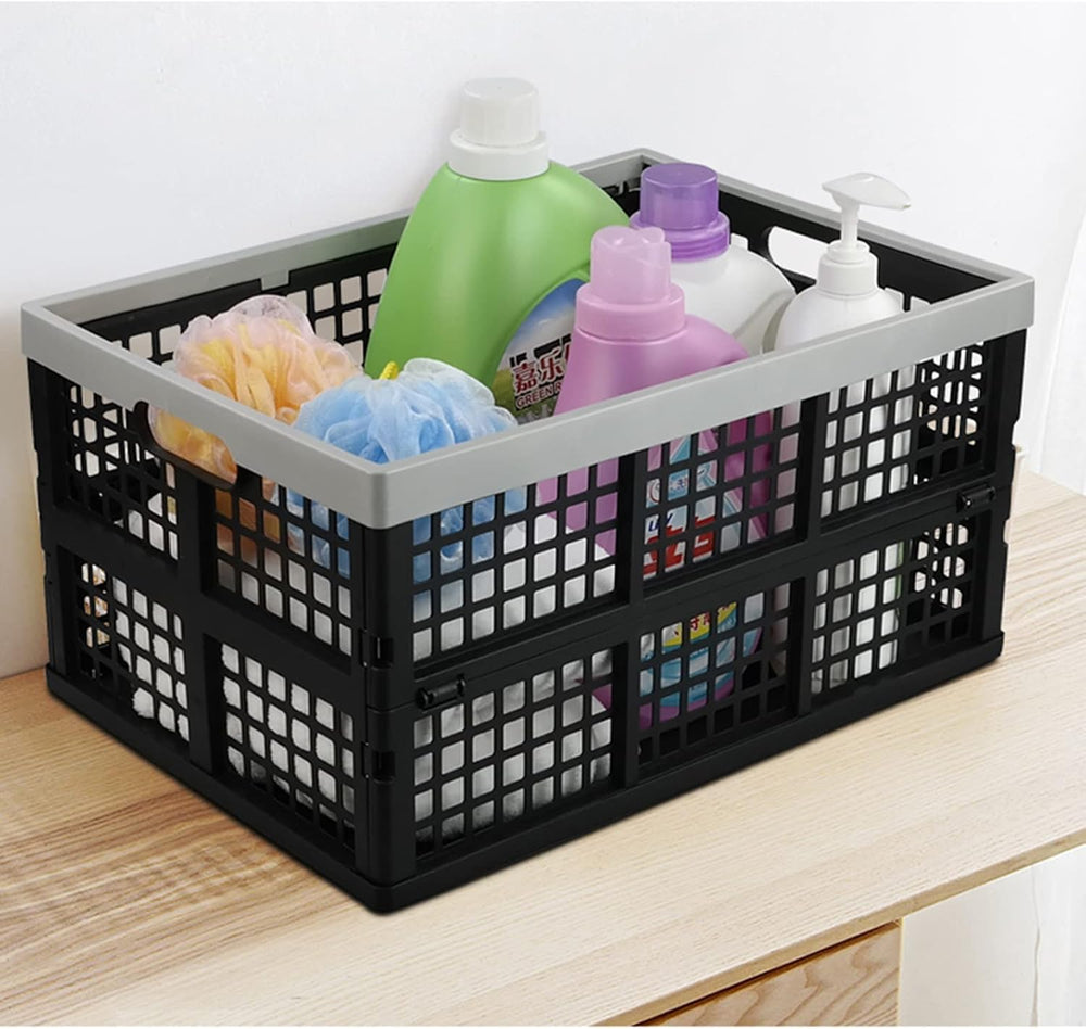 Kekow 3-Pack Black Plastic Collapsible Storage Basket, 42 L Folding Crates