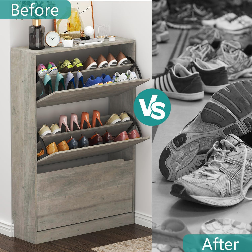 Wodeer Narrow Shoe Cabinet for Entryway, Slim Shoe Storage Cabinet with 3 Fli...