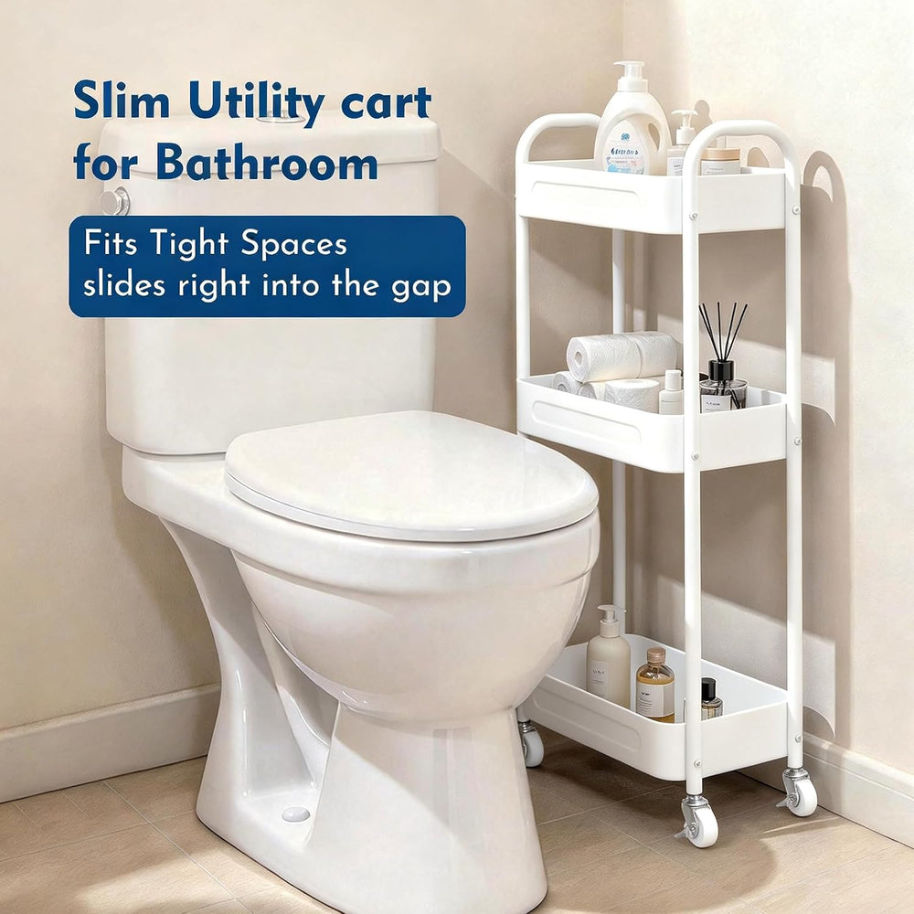 3 Tier Narrow Rolling Storage Cart for Laundry Room Bathroom Kitchen, 7.1'...