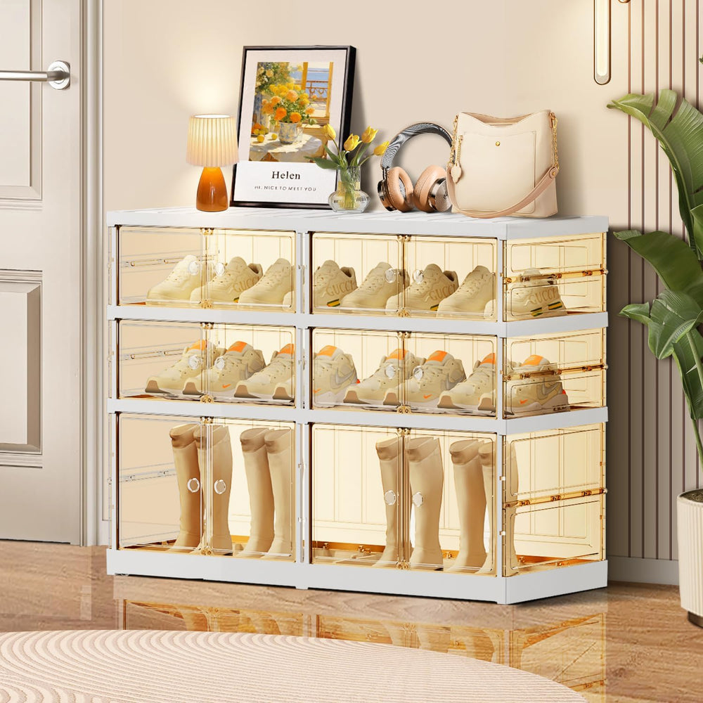 CIMLORD 3-Tier Foldable Shoe Organizer, Magnetic Doors, 6-12 Pairs, White