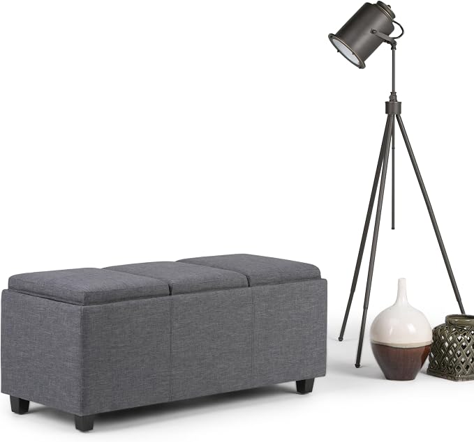 SIMPLIHOME Avalon 42 Inch Wide Contemporary Rectangle Storage Ottoman in Slate