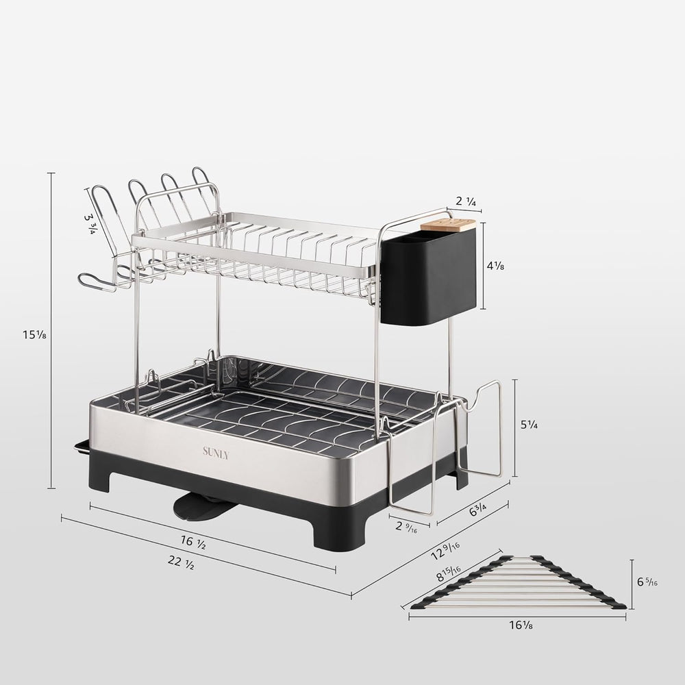 SUNLY 2 Tier Dish Drying Rack, Extra Large Dish Rack, Multifunctional Large D...