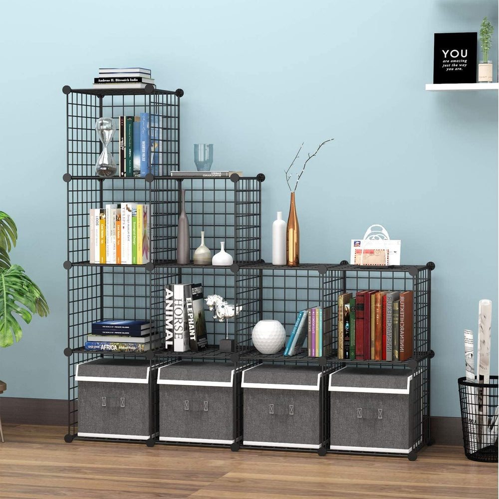 C&AHOME Wire Cube Storage, 12-Cube Storage Organizer Metal, C Grids, Black