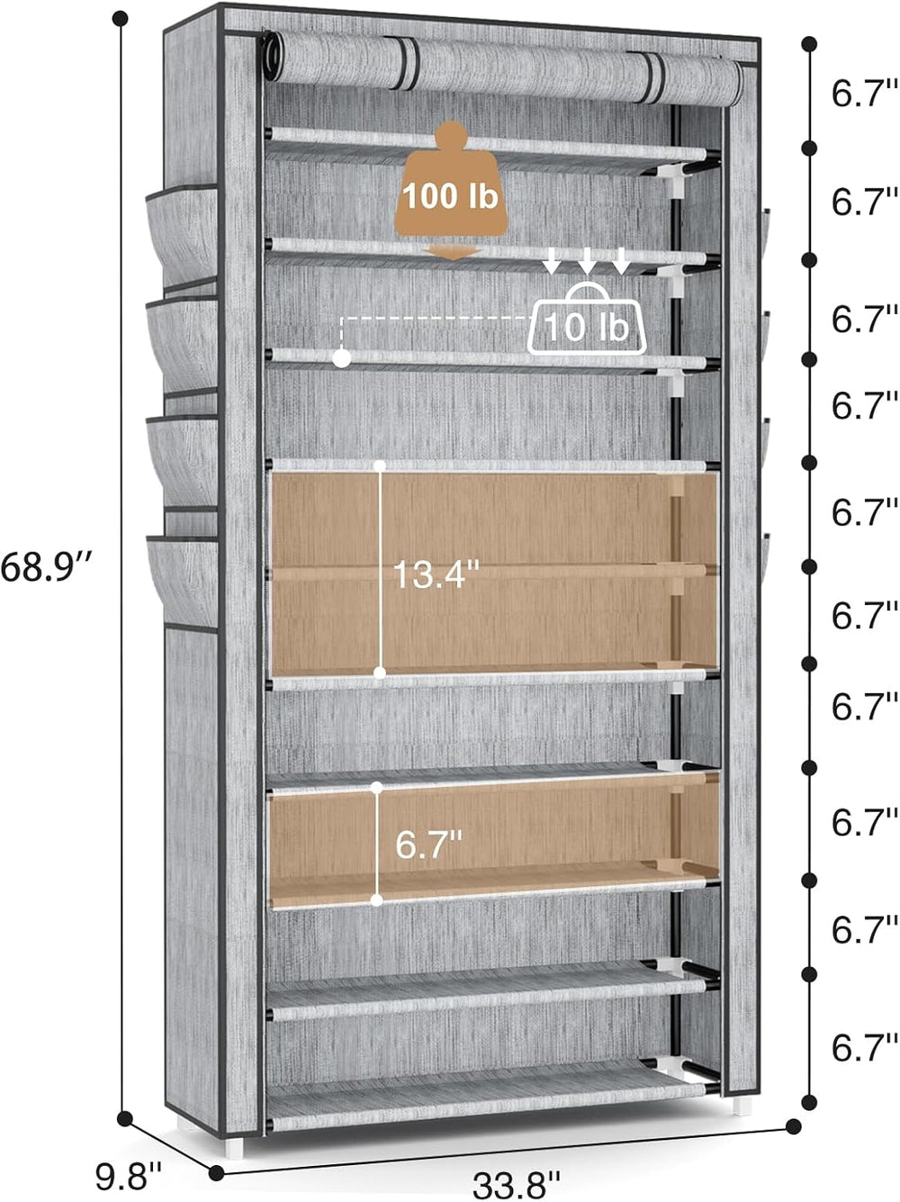 VTRIN Tall Shoe Rack with Cover, 10 Tier Shoe Organizer Storage for 50-55 Pai...
