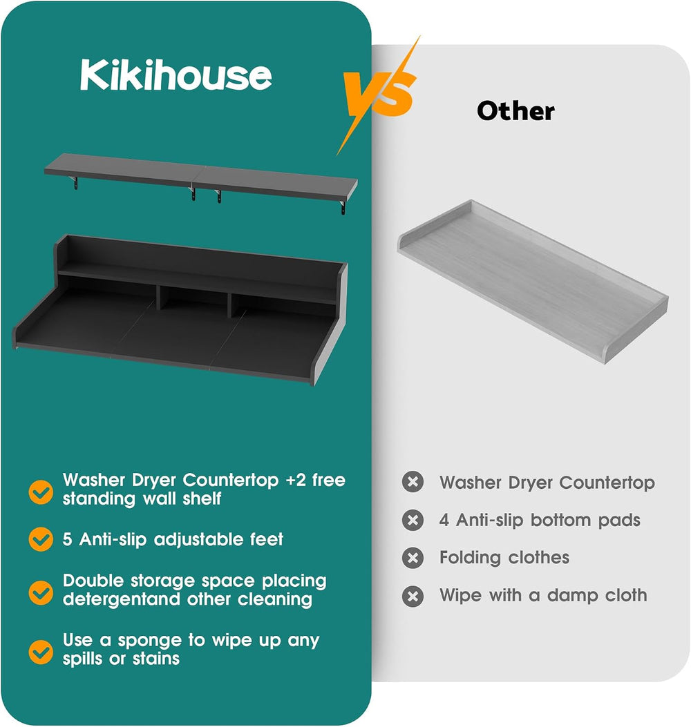 Kikihouse Washer Dryer Countertop with Floating Shelf, Wooden Laundry Counter...