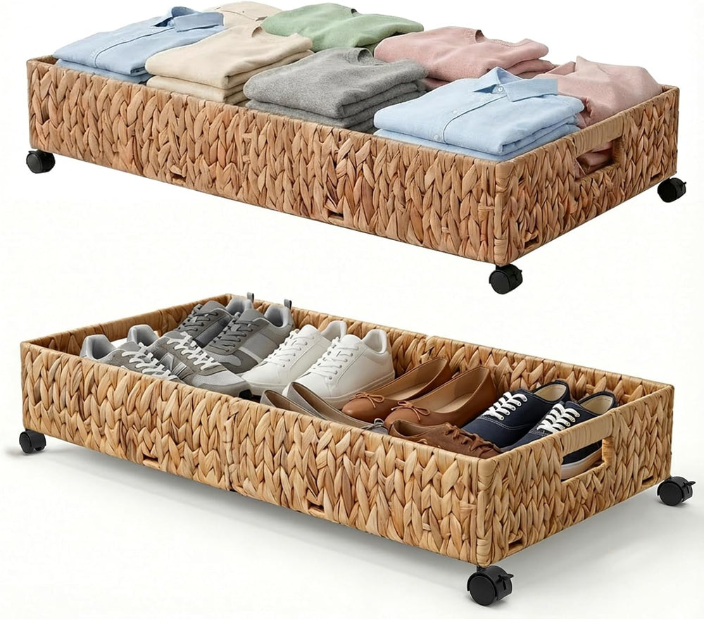 Under Bed Storage Containers with Wheels, 31.5 inch Large Capacity Handwoven ...