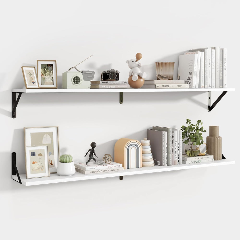 Axeman 48 Inch Floating Shelves, 8 Inch Deep White Wall Shelves Set of 2