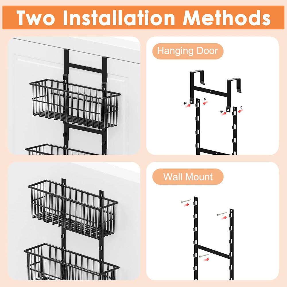 Adjustable Over the Door Organizer, Metal Hanging Door Organizer with 5 Wire ...