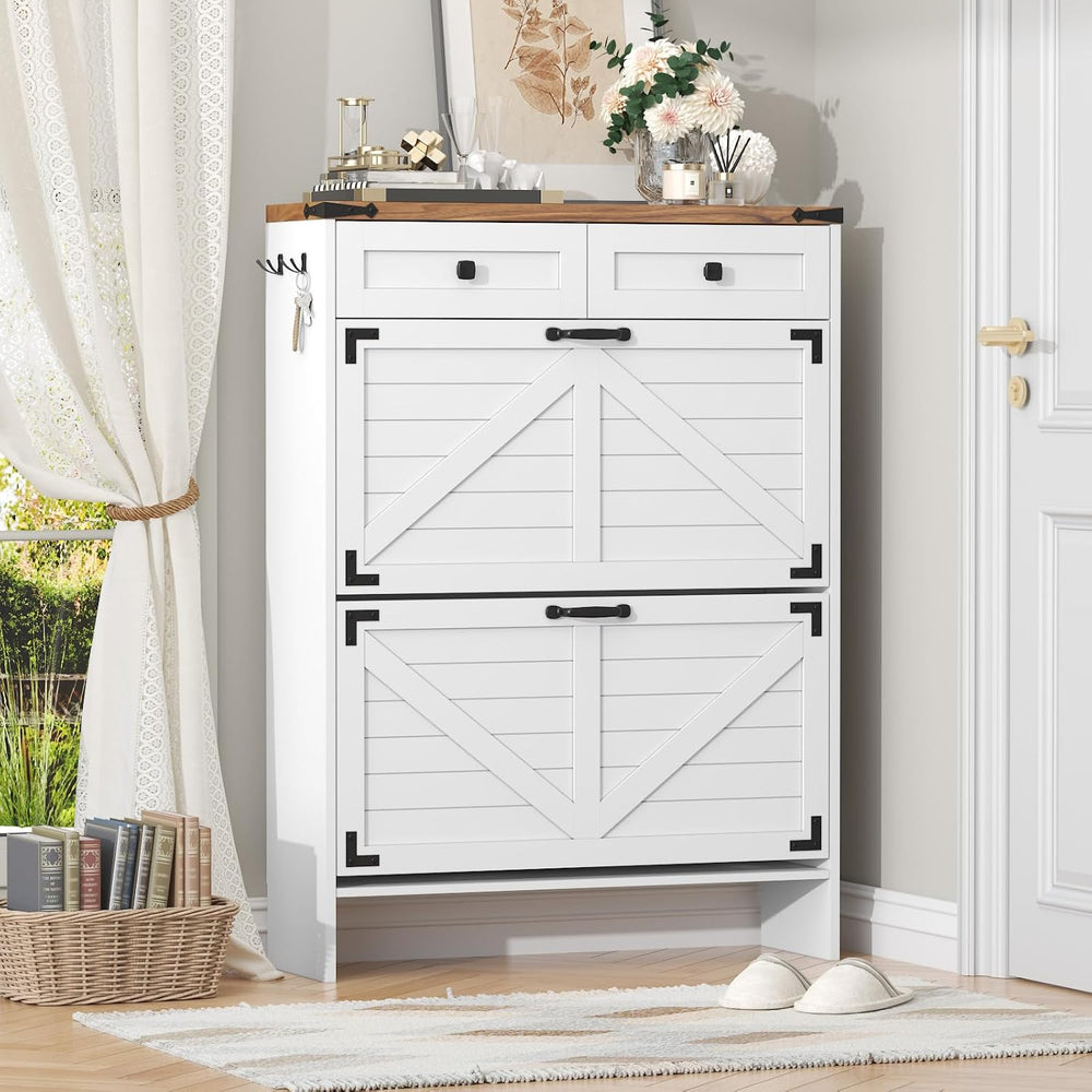 Shoe Cabinet with 2 Flip Drawers and Deodorizing Function, Hidden Shoe Storag...