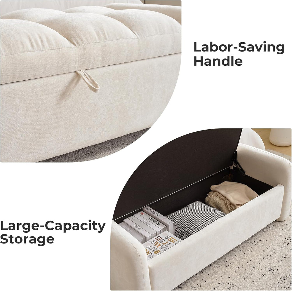 Oversized Ottoman Bench with Storage, Chenille Beige