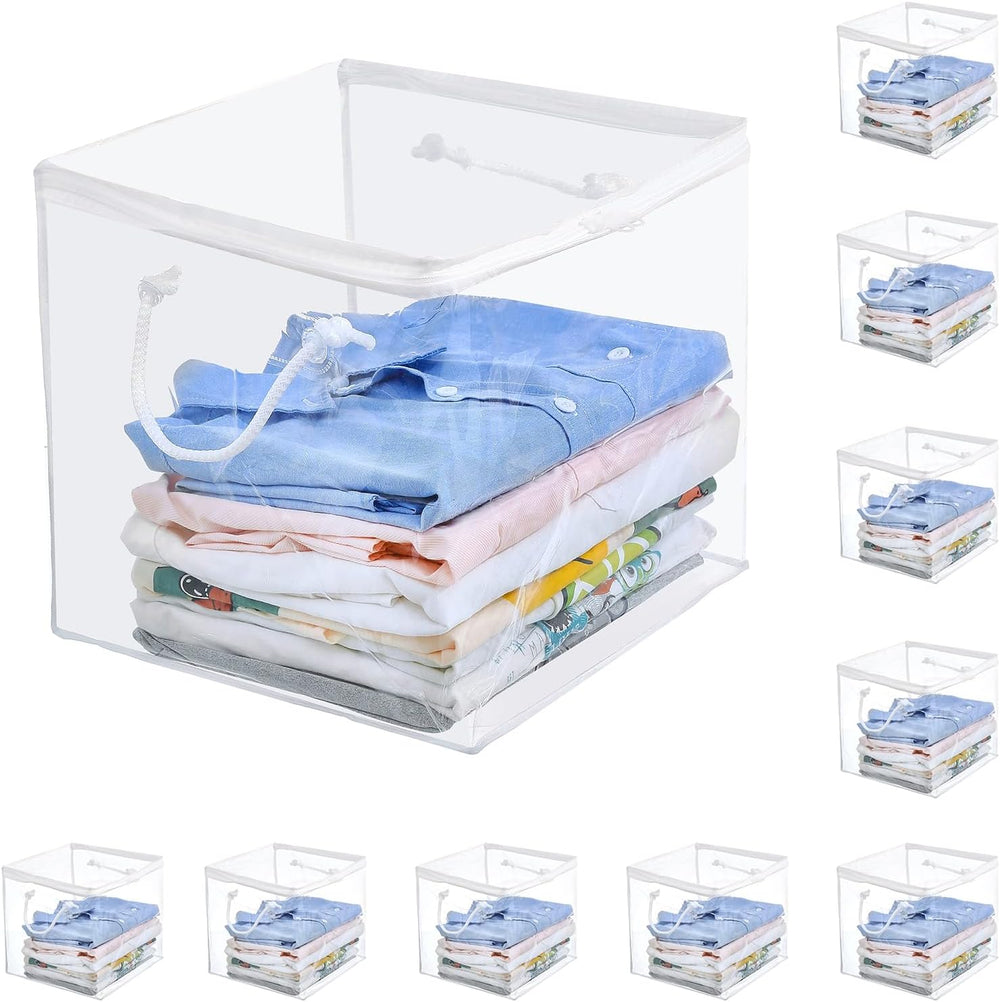 10-Pack Clear Zippered Storage Bags with Handles, Two-Way Zipper Foldable Clo...