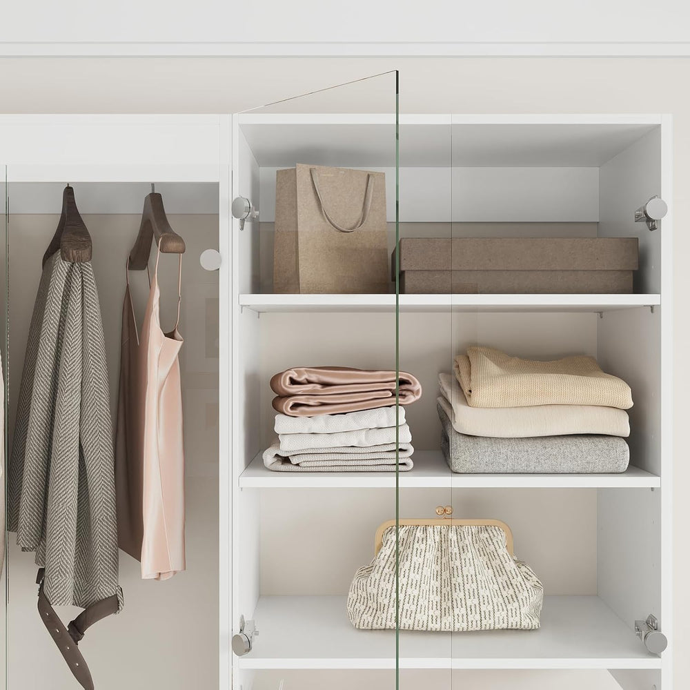 ROOMTEC 31.5" Shoe Shlef Tower Wardrobe Closet with Clear Glass Doors, W...