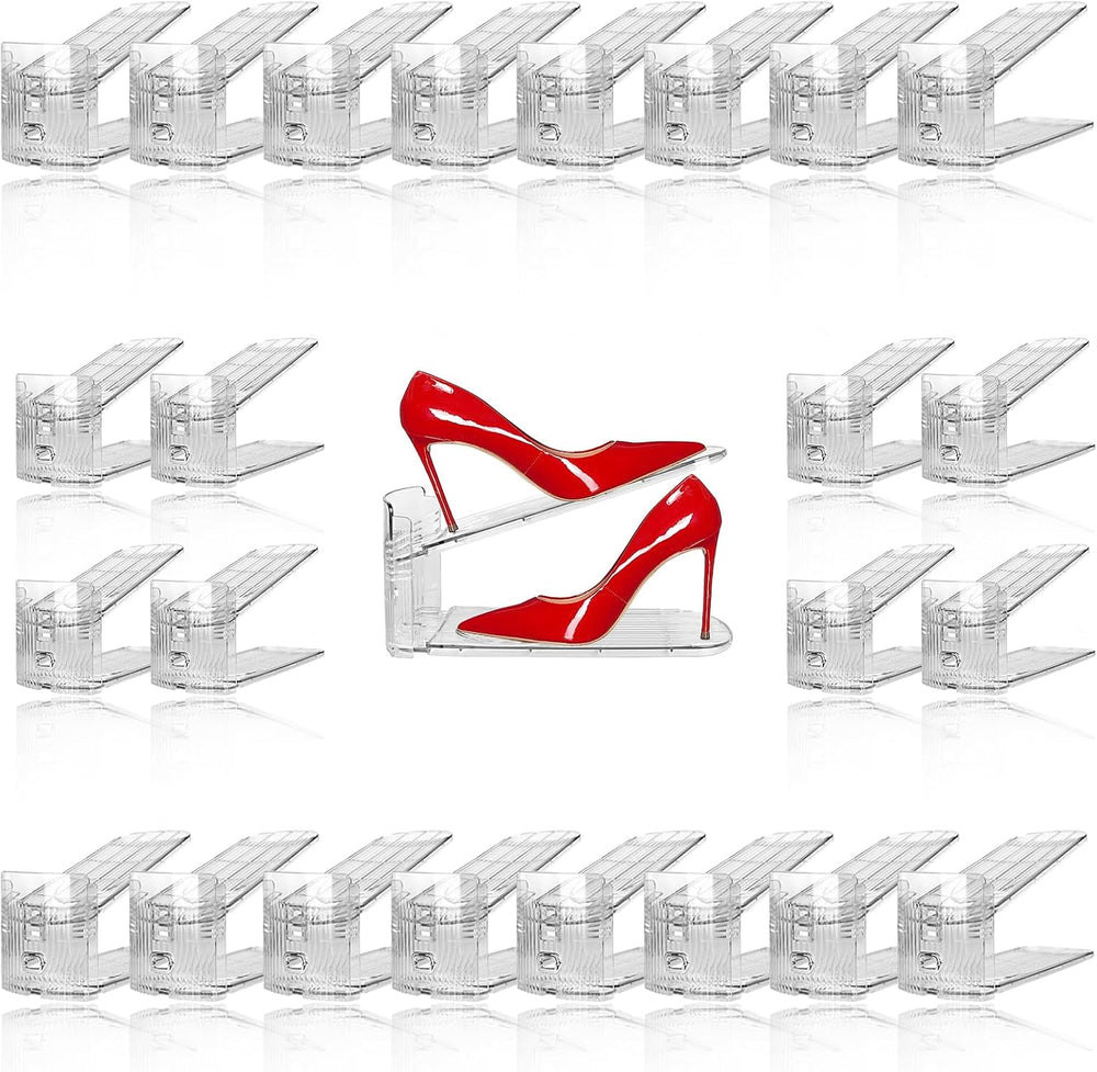 NVGSN 24Pack Clear Shoe Slot Organizer,Shoe Stacker,Storage Space Saver 50%