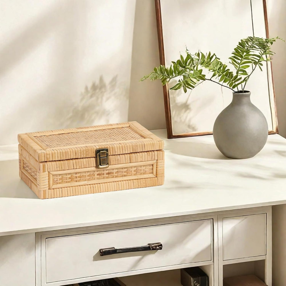 Rattan Box with Lid Decorative Natural Handmade Boho Baskets