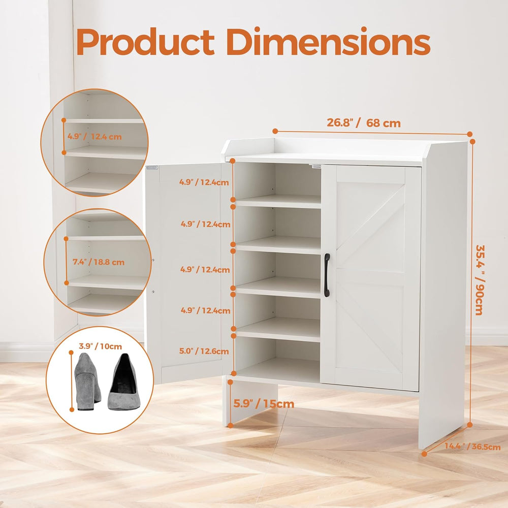 Mericonia Farmhouse Shoe Cabinet with Doors, Modern Large 5-Tier Shoe Storage...