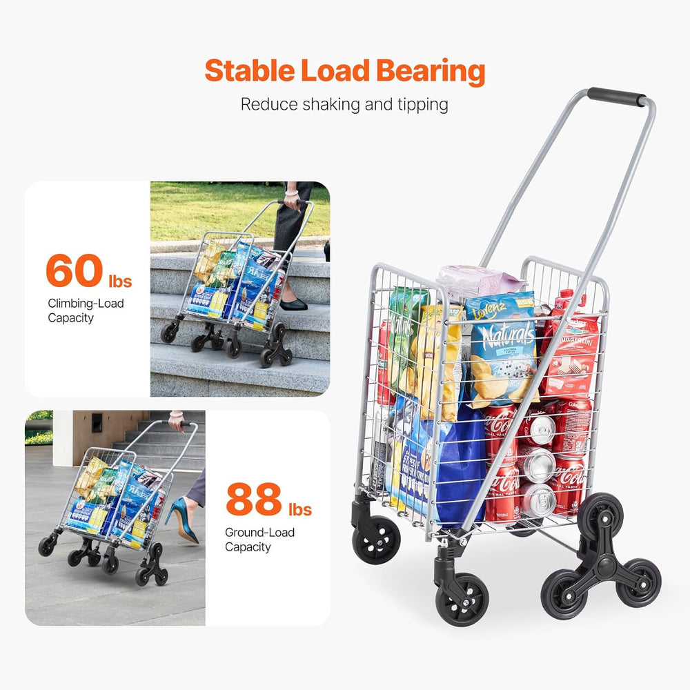 VEVOR Grocery Shopping Cart, 45L Stair Climbing Shopping Cart with 360° Rolli...