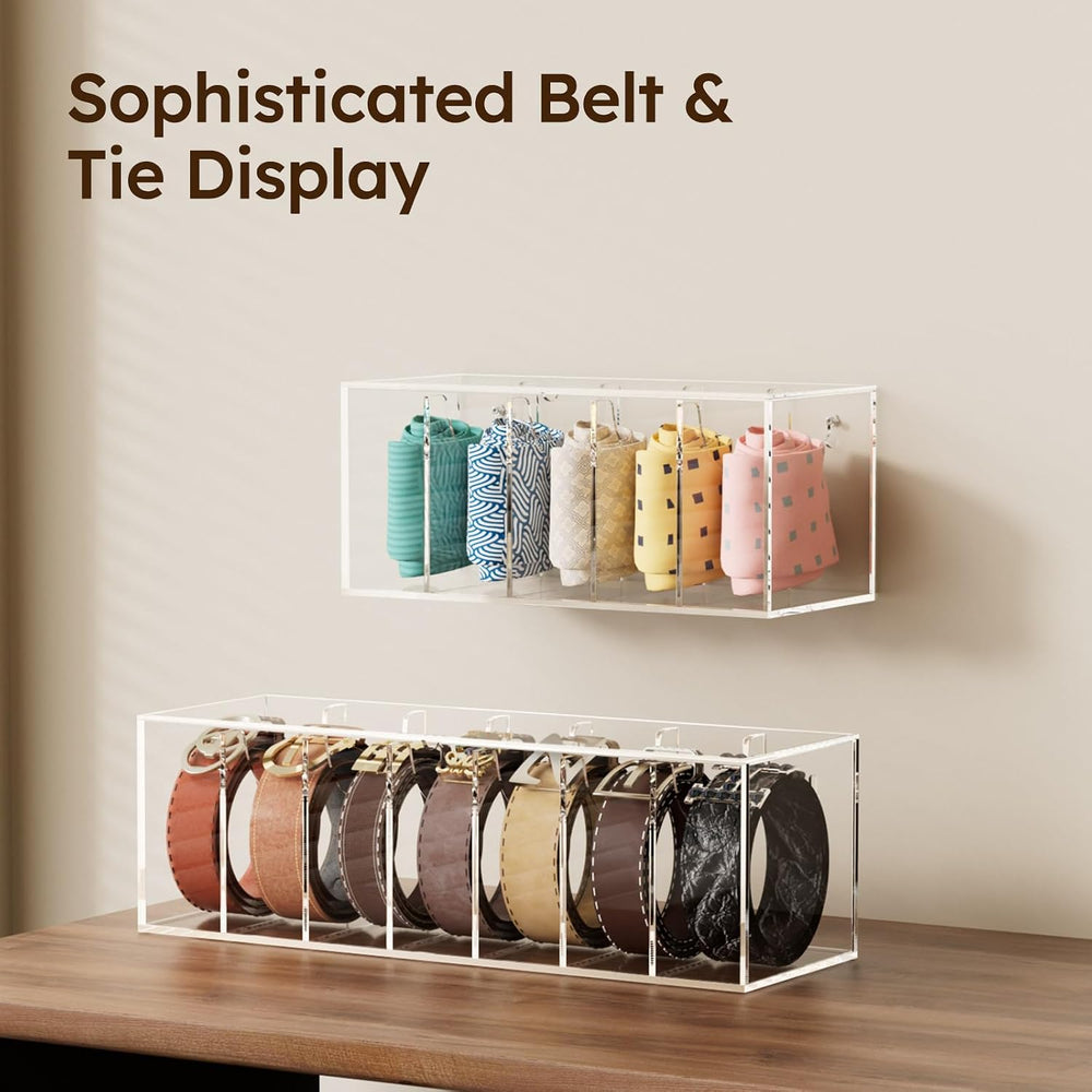 FEMELI Acrylic Belt Organizers for Closet 7-Slots Belt box with Dust Cover