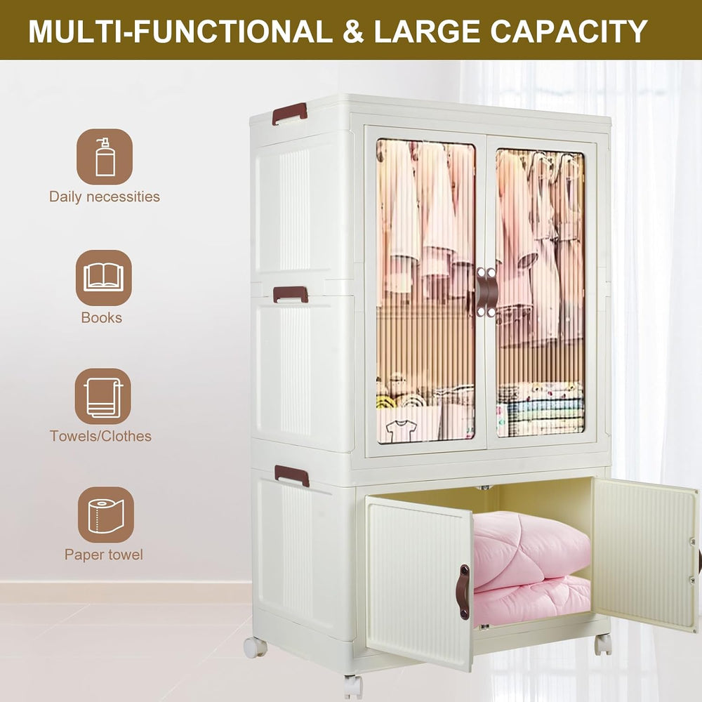 Portable Closet Wardrobe, Folding Storage Bins with Lid, Stackable Storage Bo...