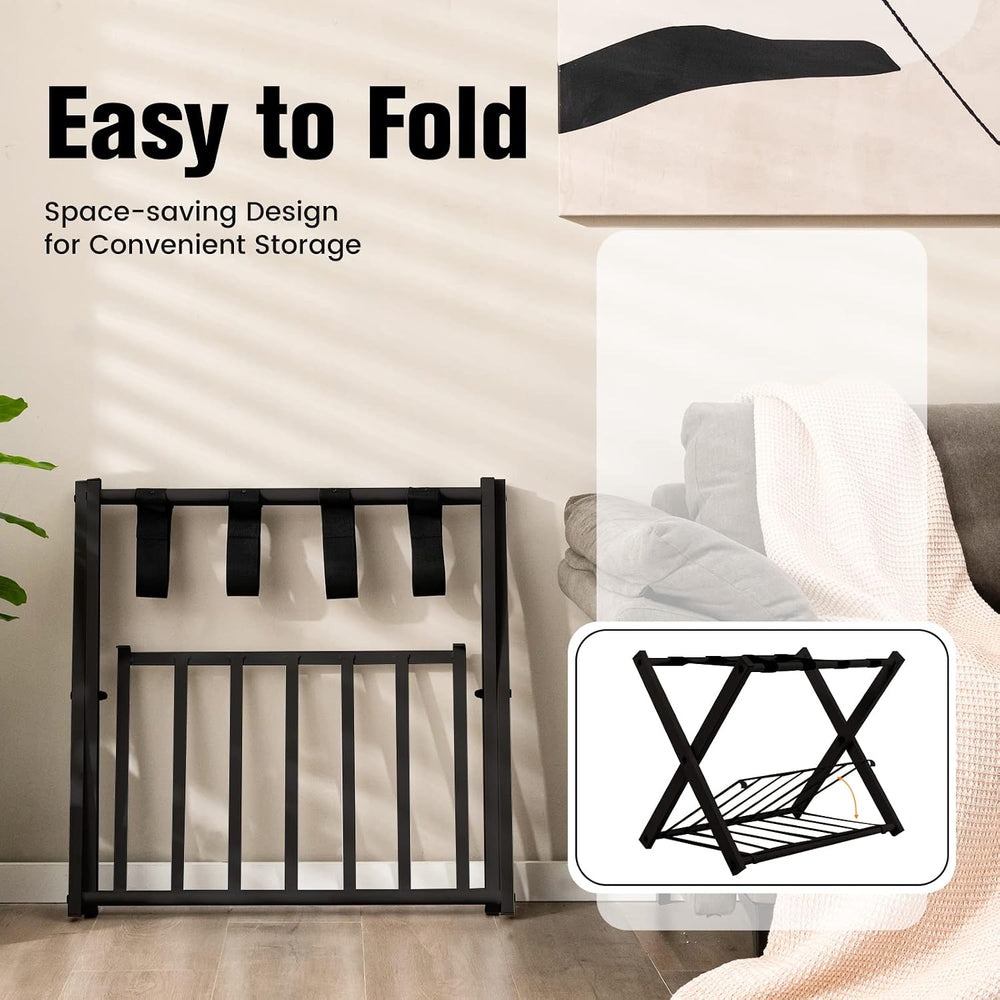 S AFSTAR Folding Luggage Rack with Shoe Shelf, Metal Suitcase Stand, Portable...