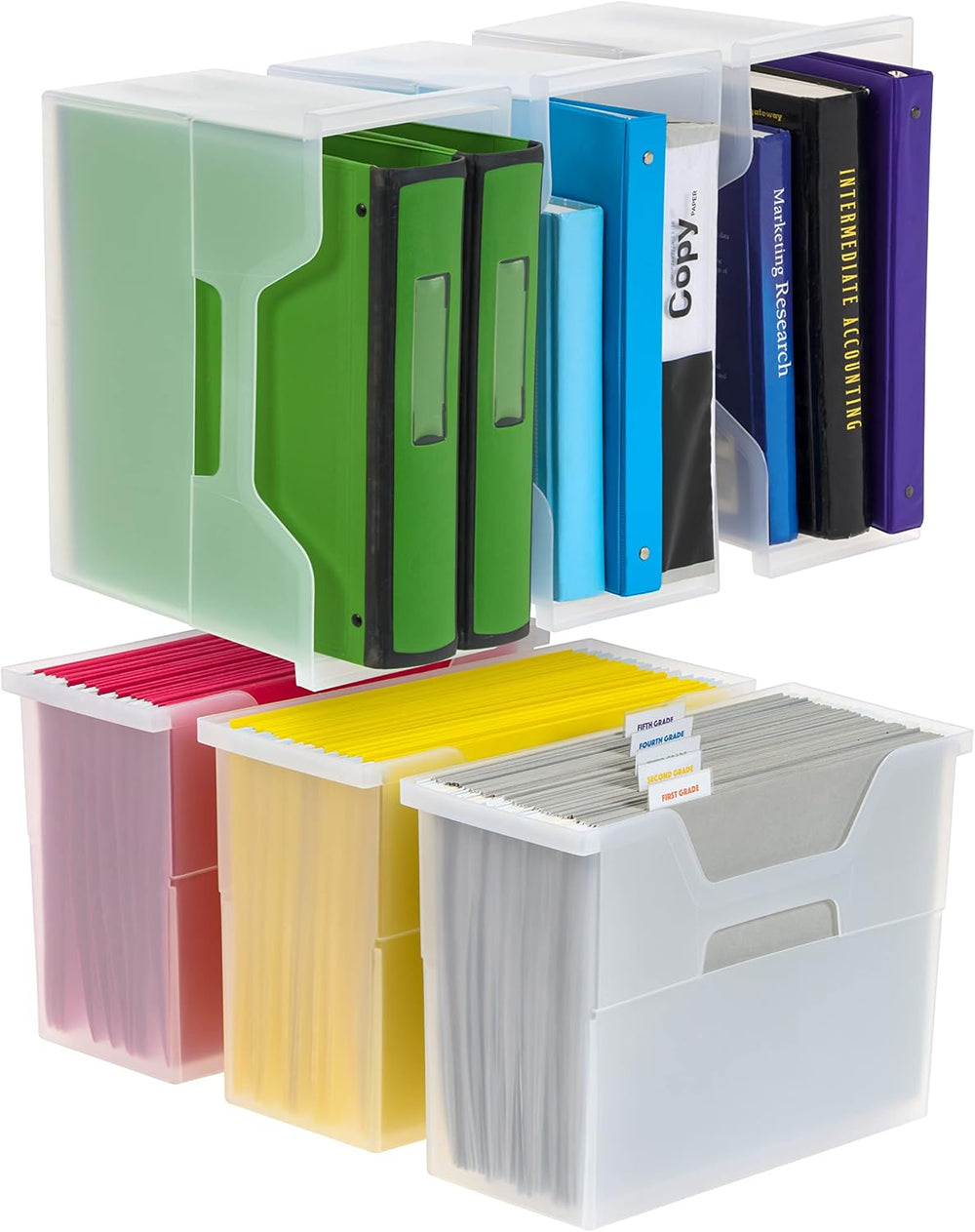 IRIS USA 6-Pack Medium Desktop File Box with Open Lid, Clear