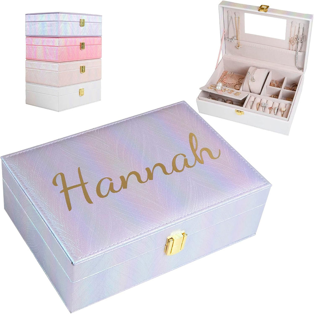 Customizable Rainbow Leather Box with Mirror, Jewelry Case, Jewelry Organizer...