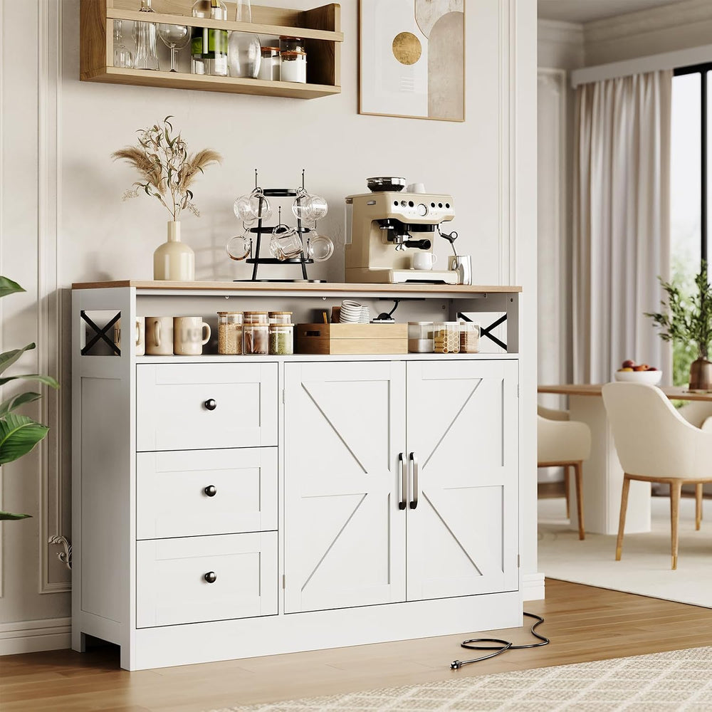 47.2'' Sideboard Buffet Cabinet with Storage, 3 Drawers 2 Doors, White