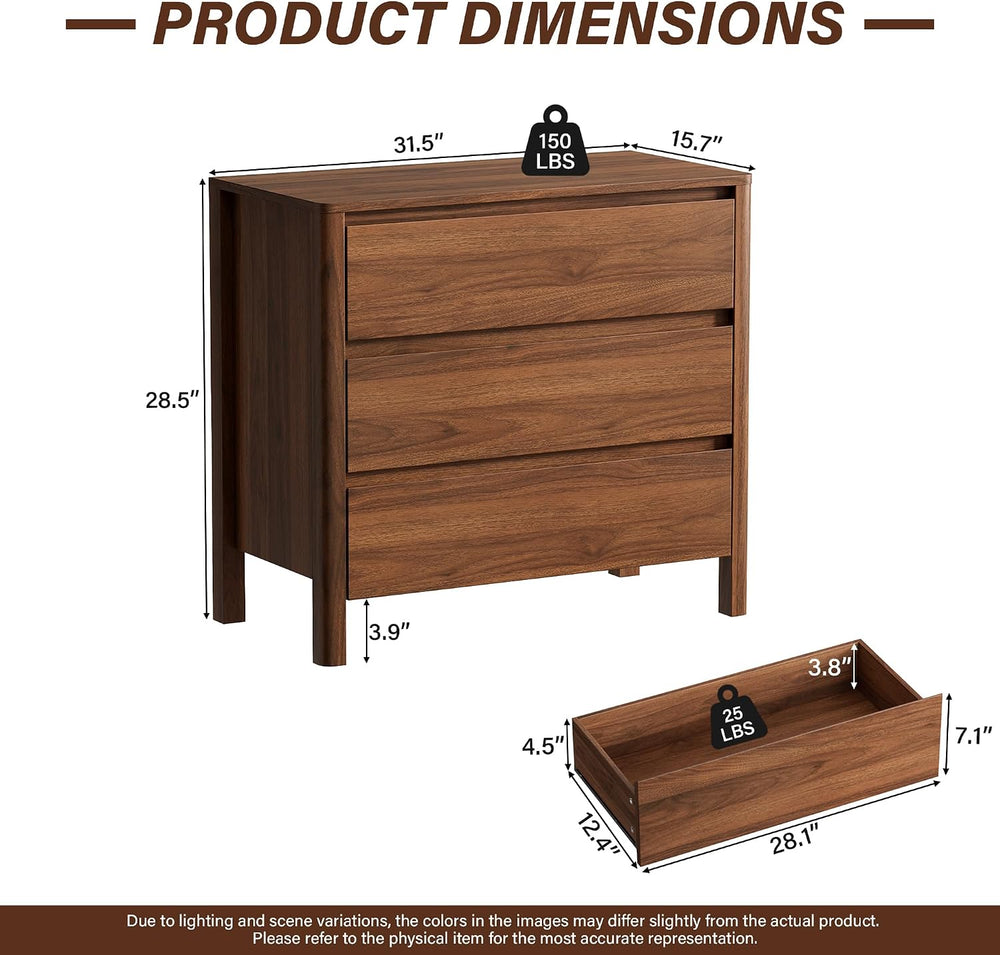 Furniway 31.5" Mid-Century Modern Dresser for Bedroom, 3 Drawer Small Ch...