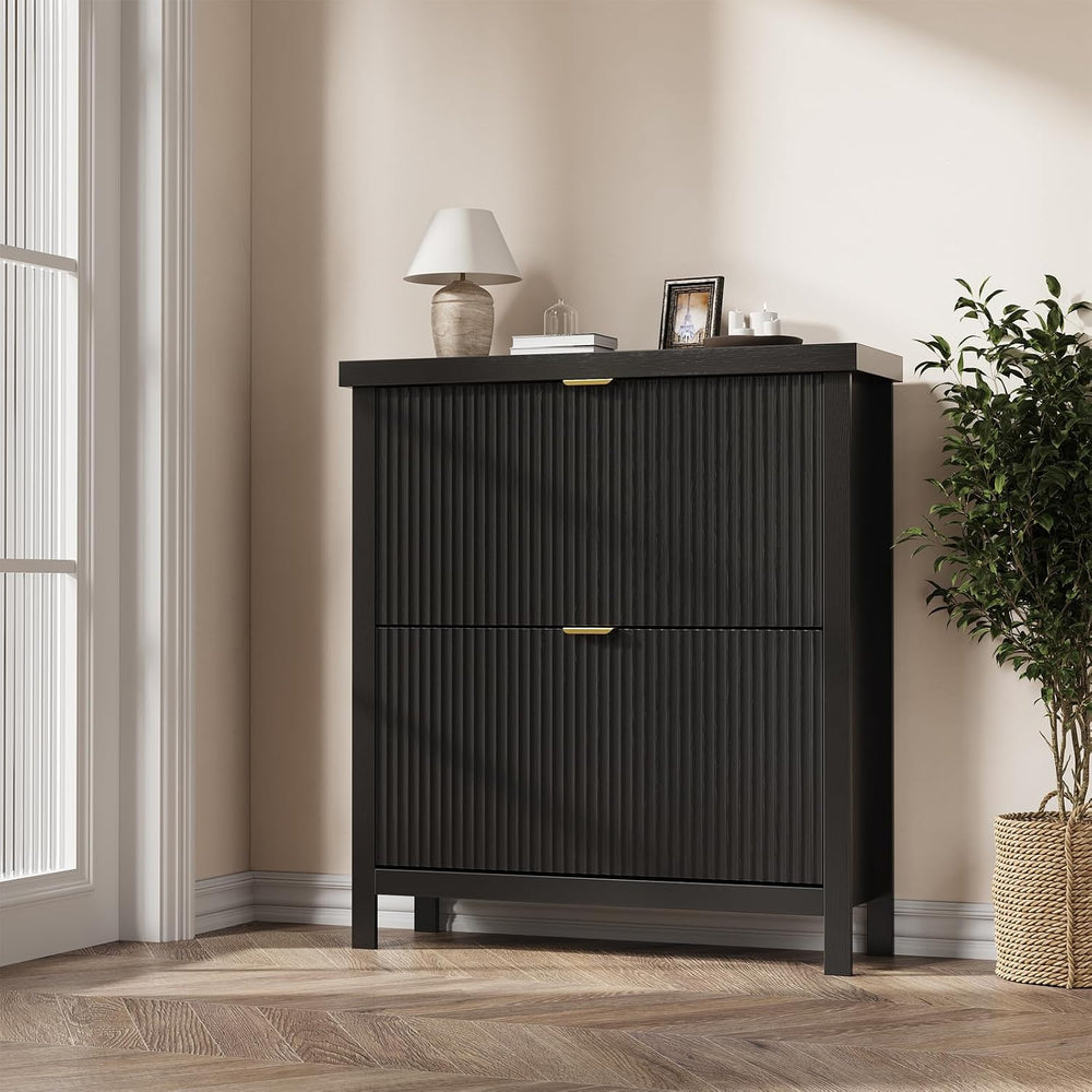 Garvee Fluted Shoe Cabinet Storage for Entryway with 2 Flip Drawers