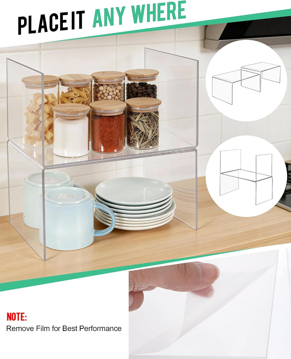 Acrylic Cabinet Organizer, Set of 4 Clear Shelf Organizer for Kitchen Pantry ...